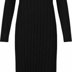 Gebreide Zwarte Jurk Met Split Avery - Modstrom - Maat L