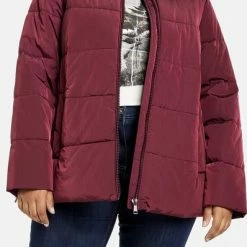 SAMOON Dames Licht Uitlopende Gewatteerde Jas Dark Cherry-54 -Dameskleding Verkoop 398x840 6