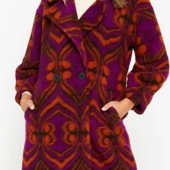 LOLALIZA Wollen Jas Met Etnische Print - Paars - Maat S