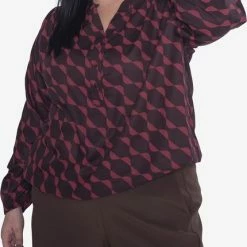 EVIVA - Blouse Met Strass Knopen En Print - Bruin