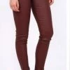 Merkloos Broek Dulani Hoge Taille Lederlook Wine