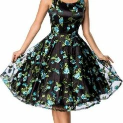 Belsira Swing Jurk -L- Vintage Flower Zwart/Blauw