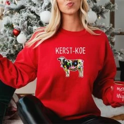 Bc Dames Sweater Rood- KERST-KOE- Warme Trui-Maat M