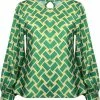 Merkloos Blouse Onnie - Satijnen Blouse Met Abstract Patroon - Groen
