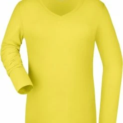James & Nicholson Geel Dames V-hals Shirt Lange Mouw L