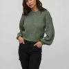 Vila Trui Vifelo L/s Cropped Knit Top/su - No 14074354 Laurel Wreath/melange Dames Maat - M