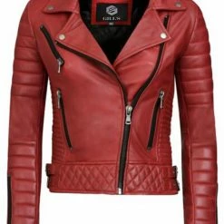 GILL'S STILETTO RED - Dames Leren Jas - Biker Jack - 100% Lamsleer - Rood