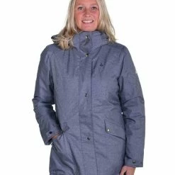 BJØRNSON VIRA Winterjas Dames - Winddicht - Waterafstotend - Fleece En Nylon Gevoerd - Capuchon - Outdoor Damesjas - Maat 36 - Denim Melange
