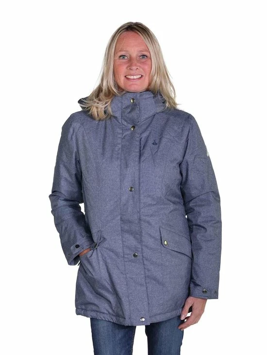 BJØRNSON VIRA Winterjas Dames - Winddicht - Waterafstotend - Fleece En Nylon Gevoerd - Capuchon - Outdoor Damesjas - Maat 36 - Denim Melange 1 BJØRNSON VIRA Winterjas Dames - Winddicht - Waterafstotend - Fleece En Nylon Gevoerd - Capuchon - Outdoor Damesjas - Maat 36 - Denim Melange