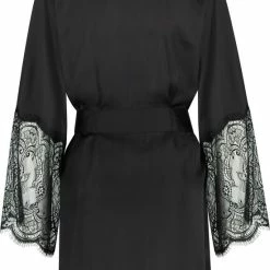 Hunkemöller Dames Nachtmode Kimono Satin - Zwart - Maat XL/XXL