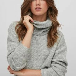 Vila Trui Vicilia Rollneck L/s Knit Top/su - 14074314 Light Grey Dames Maat - M