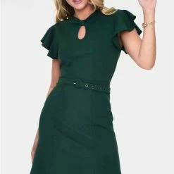 Voodoo Vixen Korte Jurk -S- Front Twist Fluffer Sleeve Groen