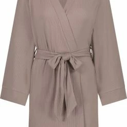 Hunkemöller Dames Nachtmode Kimono Rib - Bruin - Maat XL/XXL