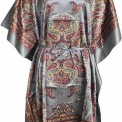 Merkloos Dames Satijnen Tuniek - Kaftan Jurk - Strandtuniek - Paisley Print - 95 X 90 Cm - Grijs - One Size